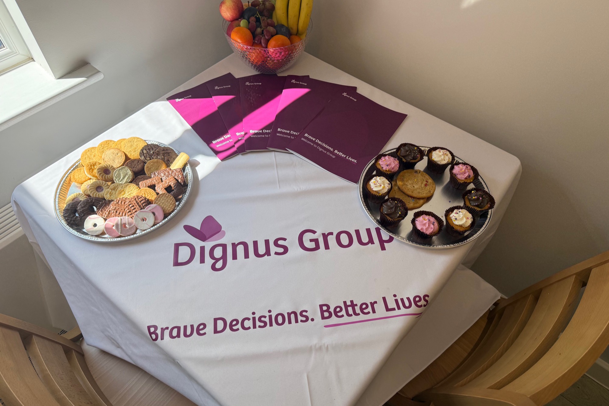 Dignus Group welcome display with refreshments at The Meadows Open Day